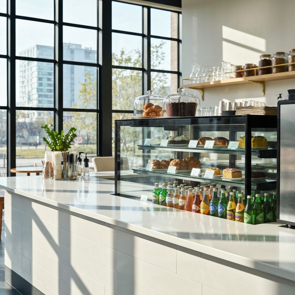 깨끗하게 닦인 카페 카운터